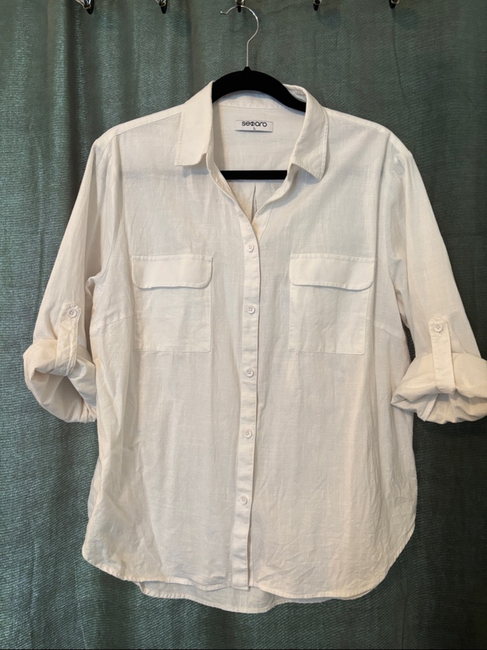White Cotton-Linen Blend Button-down Shirt
